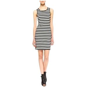Trina Turk Chic Black White Stripe Anza Cut Out sleeveless edgy Sheath Dress